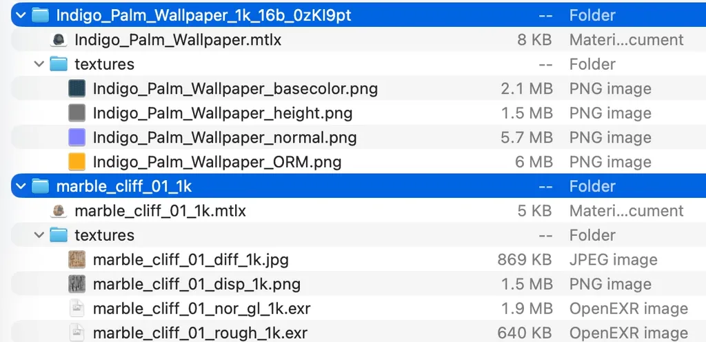 MaterialX zip layout from PolyHaven and AMD Material Library