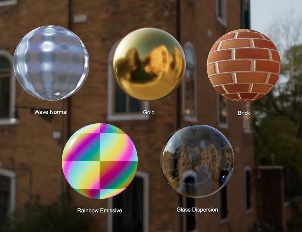 NTC materials rendered side by side in Three.js